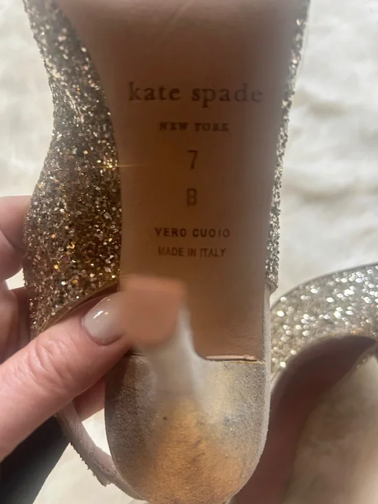 kate spade Glitter Bow Peep-Toe Slingback Heels in Gold - Picture 8 of 9